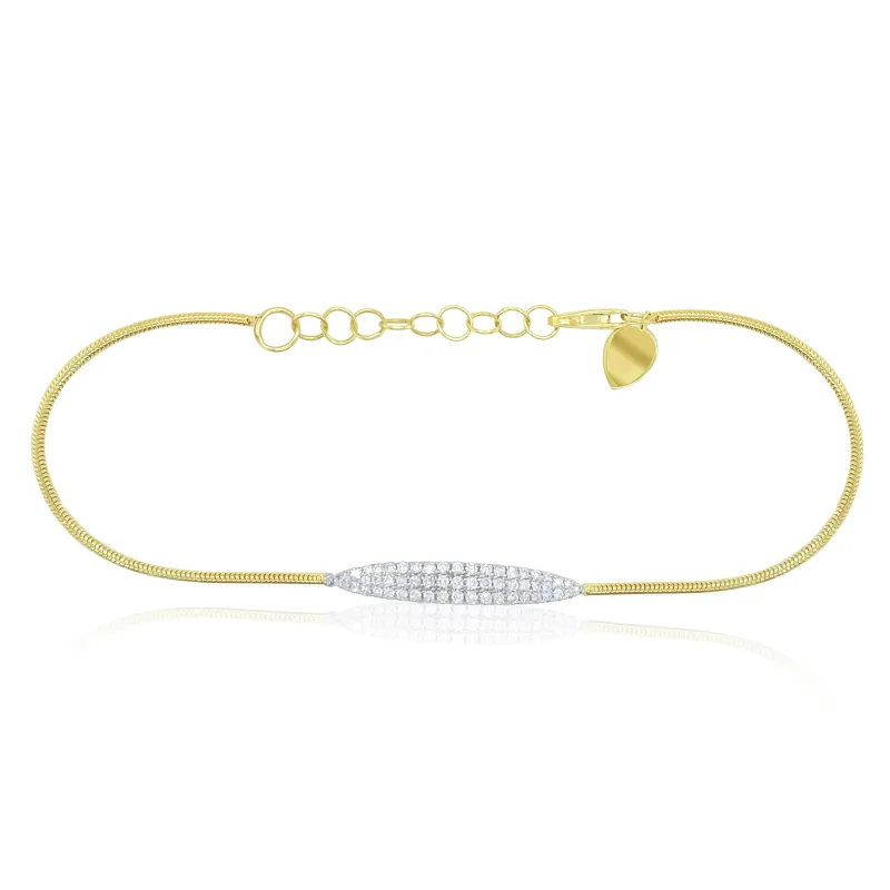 14kt Yellow Gold Diamond Oblong Bracelet with Snake Chain made by Meira T
