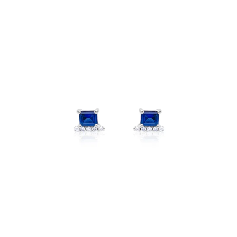 14kt White Gold Diamond Blue Sapphire Studs made by Meira T