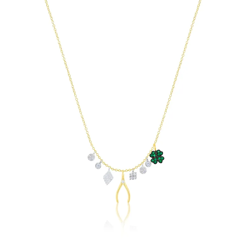 14kt Yellow Gold Wishbone & Clover Diamond Necklace made by Meira T