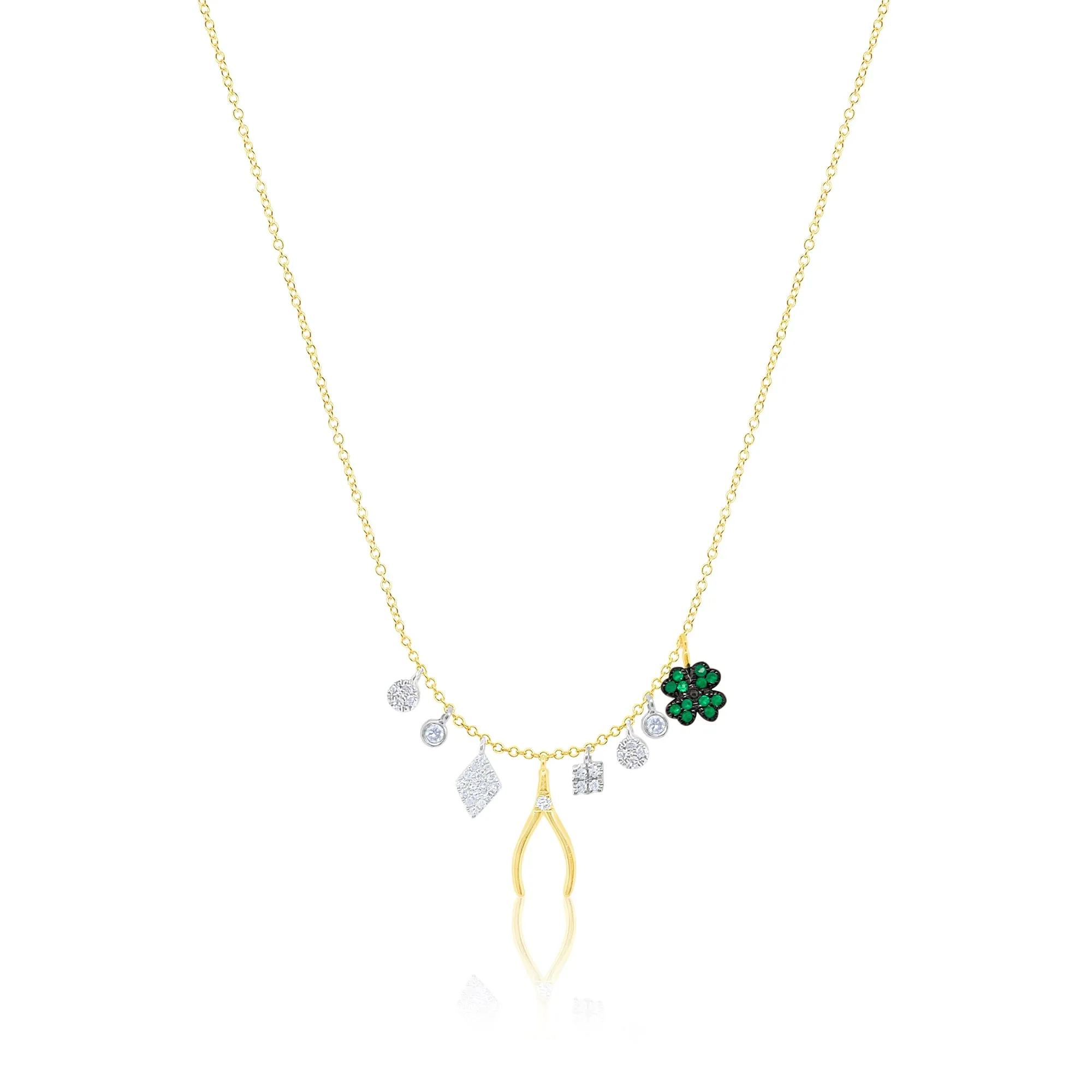 14kt Yellow Gold Wishbone & Clover Diamond Necklace sold by Meira T