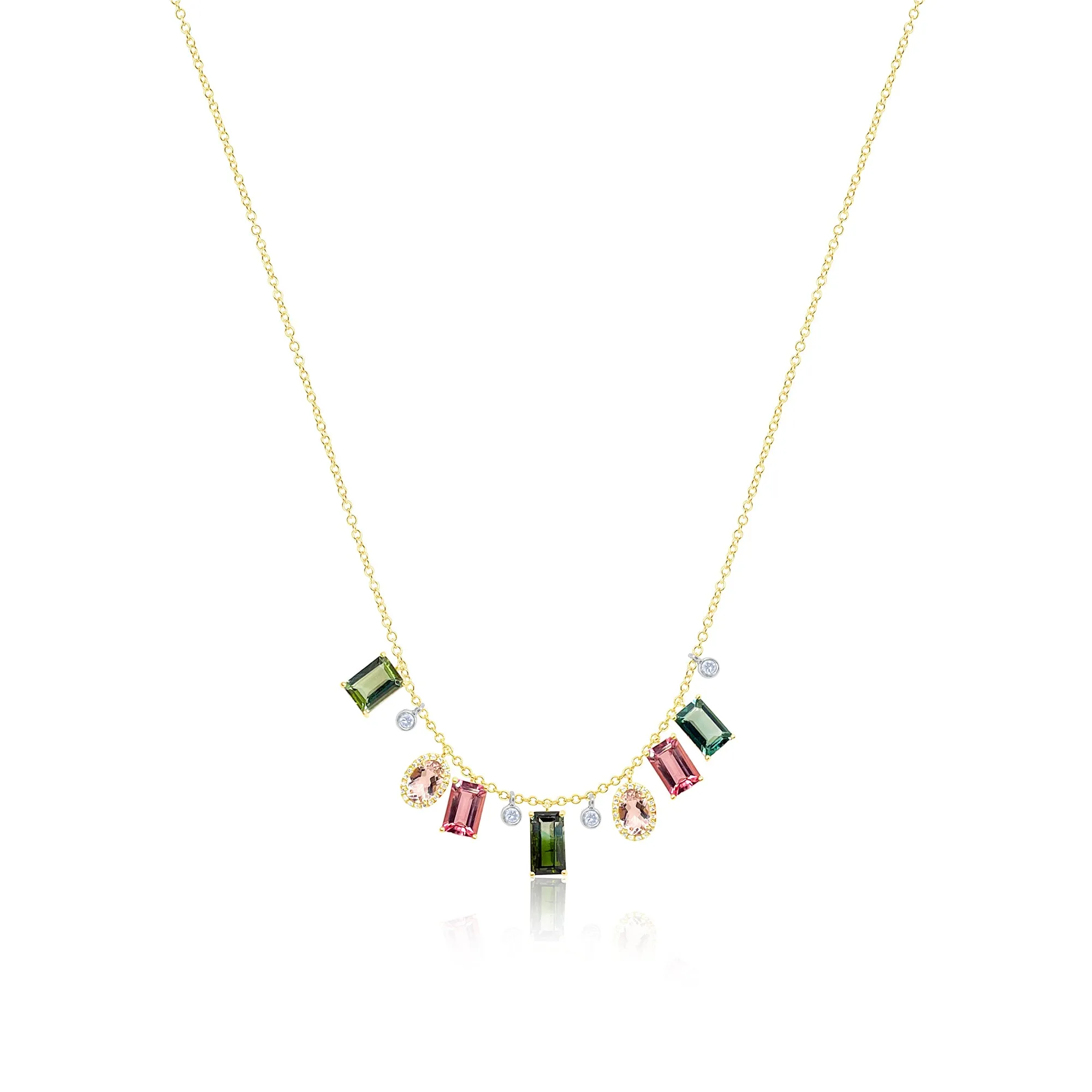 14kt Yellow Gold Tourmaline and Morganite Diamond Fringe Necklace sold by Meira T