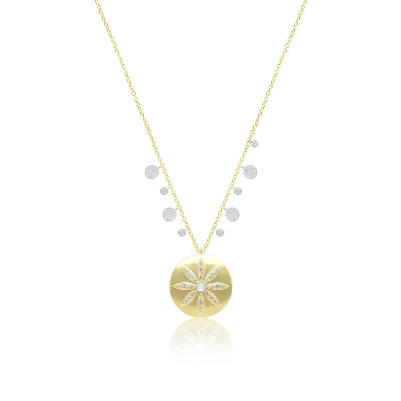 14K Gold Diamond Flower Disc Charm Necklace made by Meira T