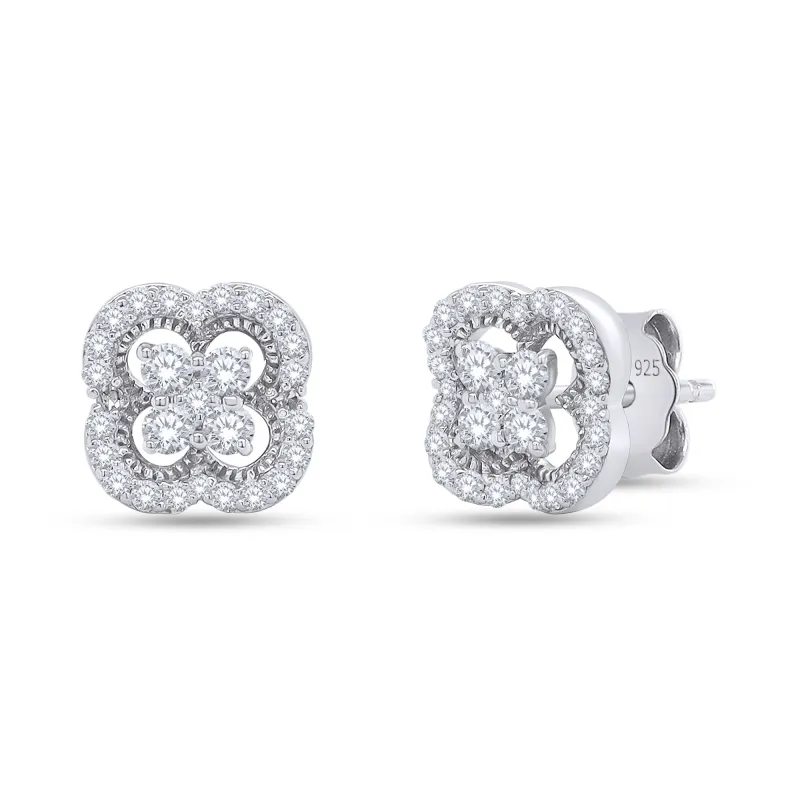 Lab Grown Diamond Floral Studs Set in Silver made by Meira T