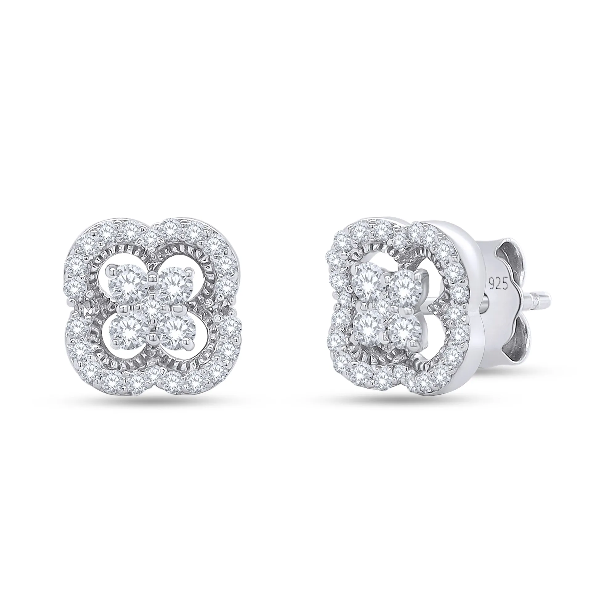 Lab Grown Diamond Floral Studs Set in Silver sold by Meira T