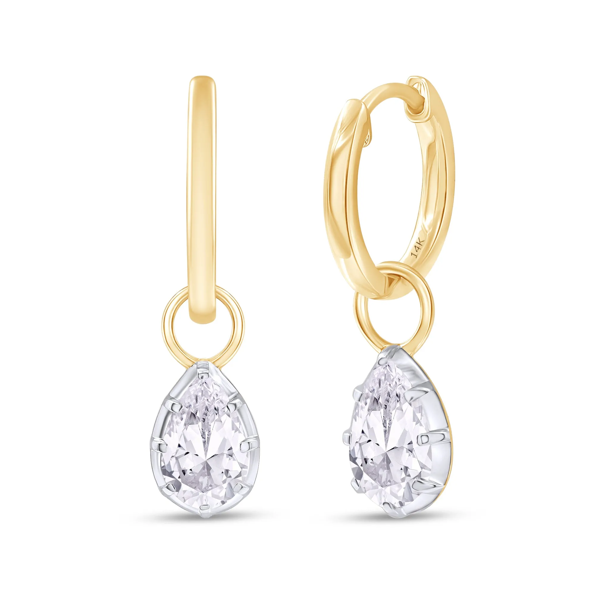 14kt Yellow Gold Lab Grown Pear Shape Hoop Earrings sold by Meira T