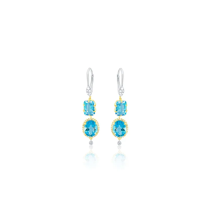 14kt Yellow Gold Diamond and Blue Topaz Drop Earrings made by Meira T