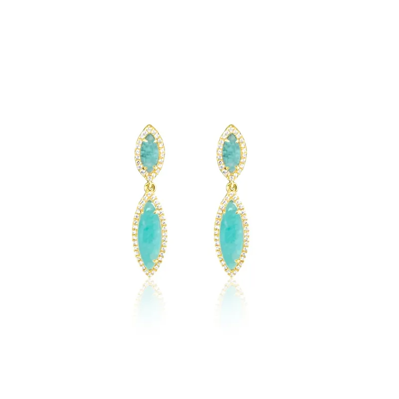 14kt Yellow Gold Diamond and Amazonite Drop Earrings made by Meira T