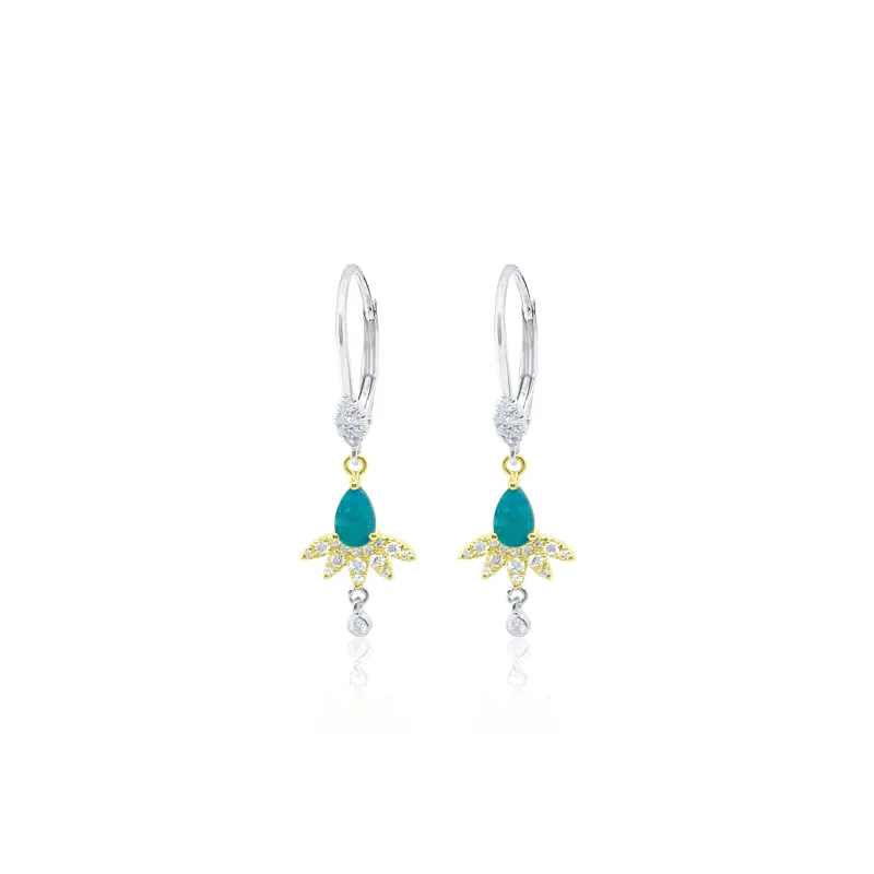 14kt Two Tone Blue Opal and Diamond Drop Earrings made by Meira T