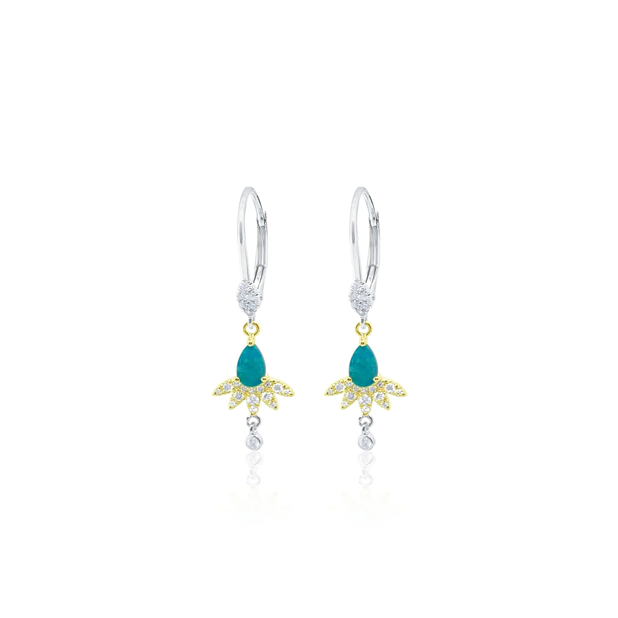 14kt Two Tone Blue Opal and Diamond Drop Earrings sold by Meira T
