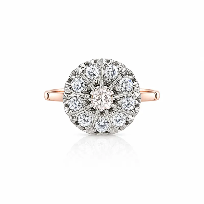Rose Gold and Silver Rose Cut Diamond Ring- Size 7.5 made by Meira T