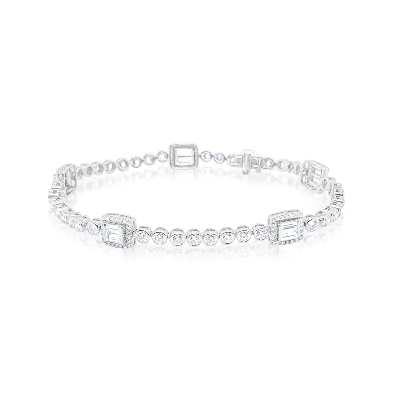 14kt White Gold Rectangle Lab Diamond Tennis Bracelet made by Meira T