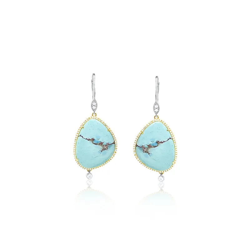 14kt Gold Diamond and Turquoise Gemstone Earrings made by Meira T