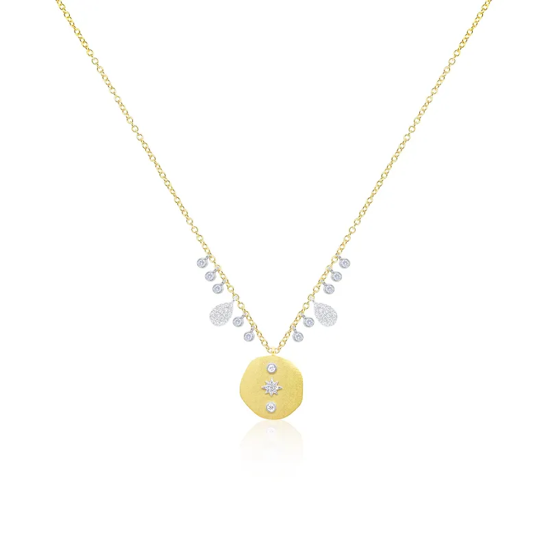 14kt Yellow Gold Diamond and Brushed Gold Coin Necklace made by Meira T