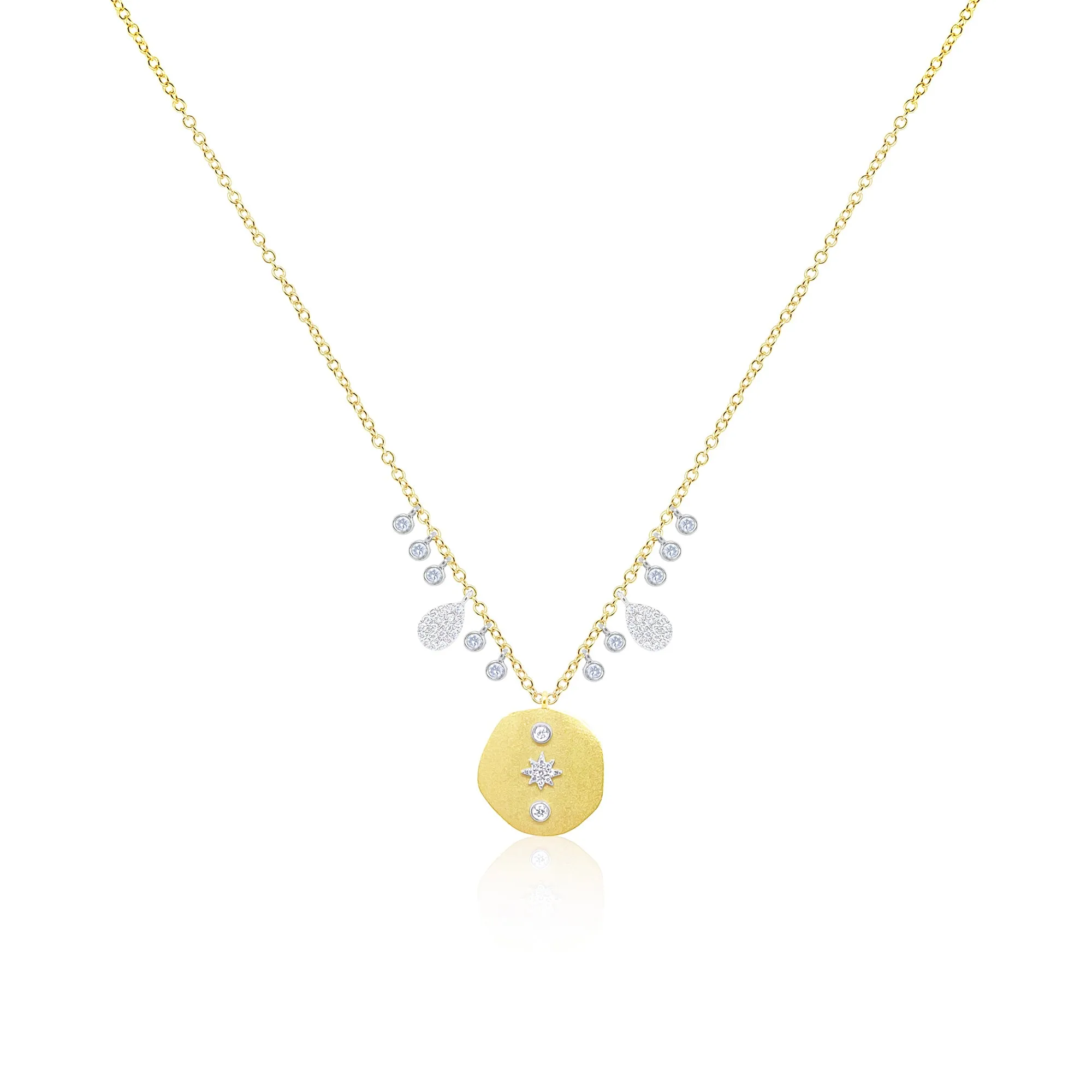 14kt Yellow Gold Diamond and Brushed Gold Coin Necklace sold by Meira T