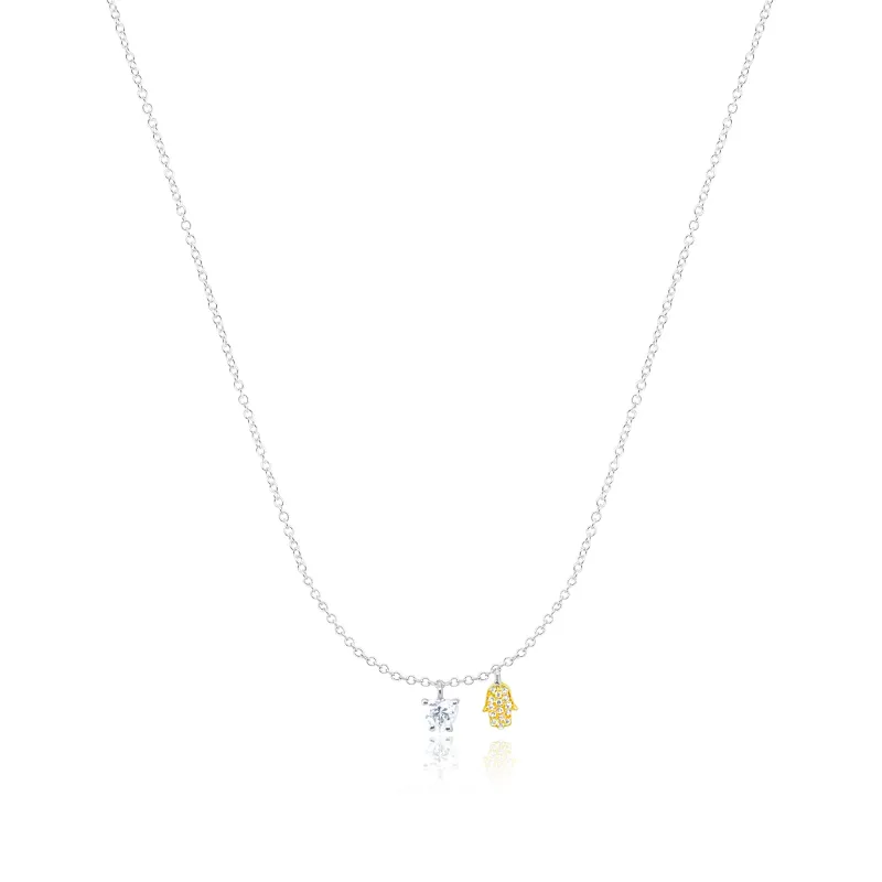 14kt White Gold Diamond and Hamsa Charm Necklace made by Meira T