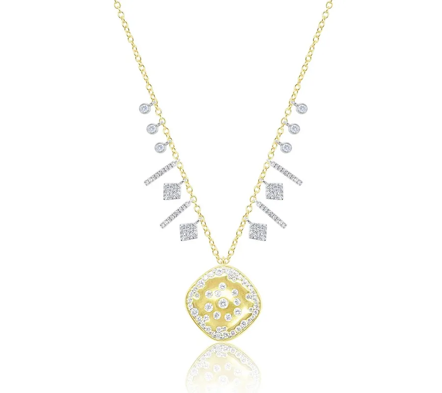 14kt Yellow Gold Diamond Fringe and Coin Pendant Necklace made by Meira T