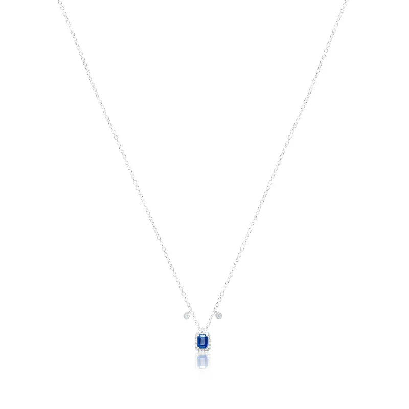 White Gold Diamond and Blue Sapphire Square Necklace made by Meira T