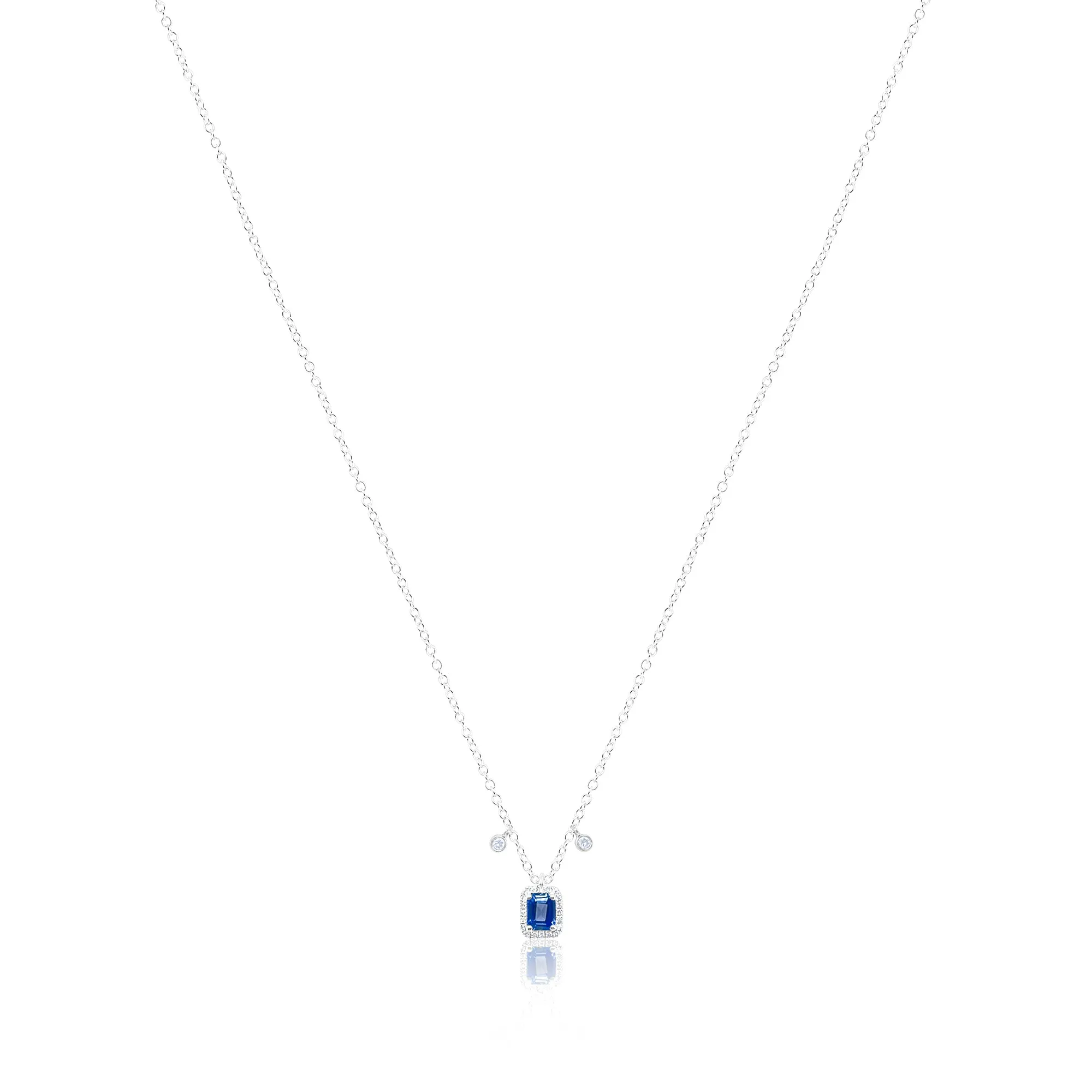 White Gold Diamond and Blue Sapphire Square Necklace sold by Meira T