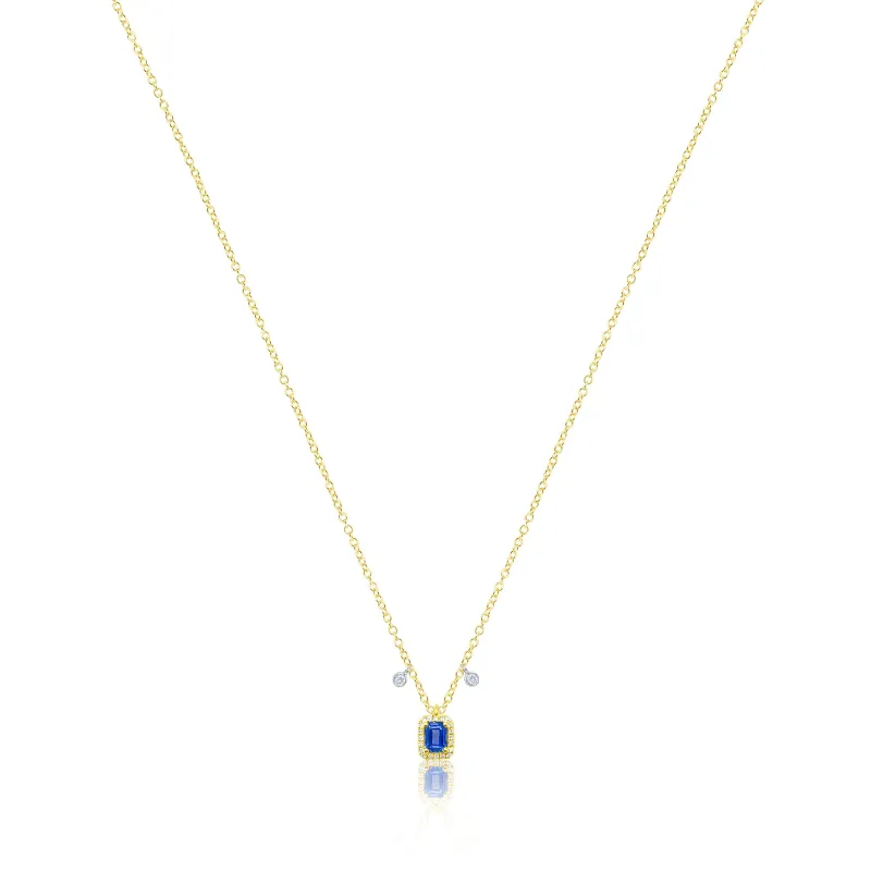 14kt Yellow Gold Diamond and Blue Sapphire Square Necklace made by Meira T