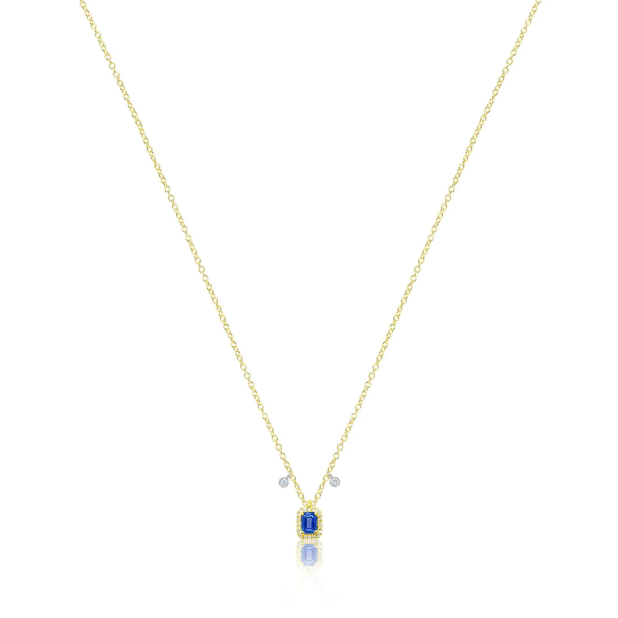 14kt Yellow Gold Diamond and Blue Sapphire Square Necklace sold by Meira T