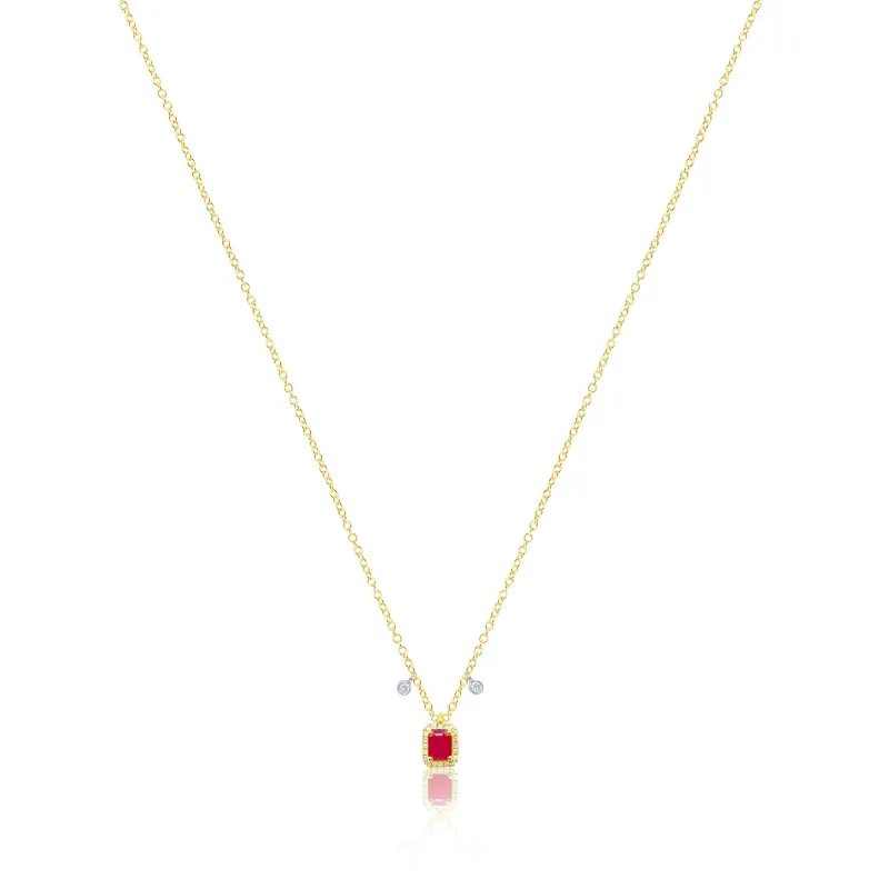 Yellow Gold Diamond and Ruby Square Pendant Necklace made by Meira T