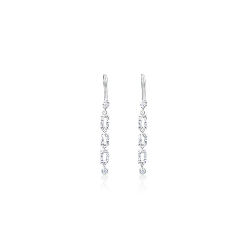 14kt White Gold Diamond Rectangle Drop Earrings made by Meira T