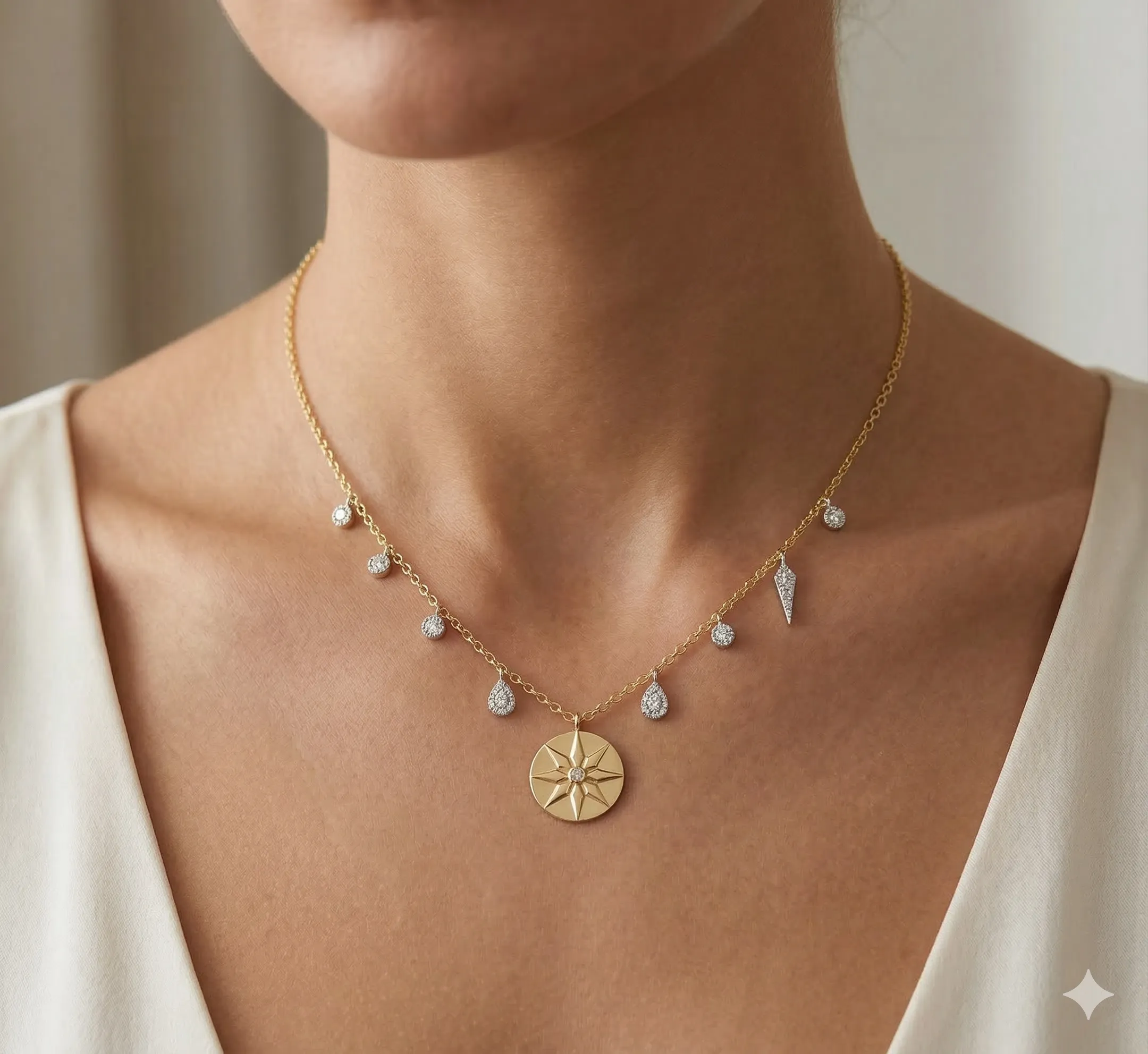 Yellow Gold Burst Pendant Necklace sold by Meira T product image thumbnail 2