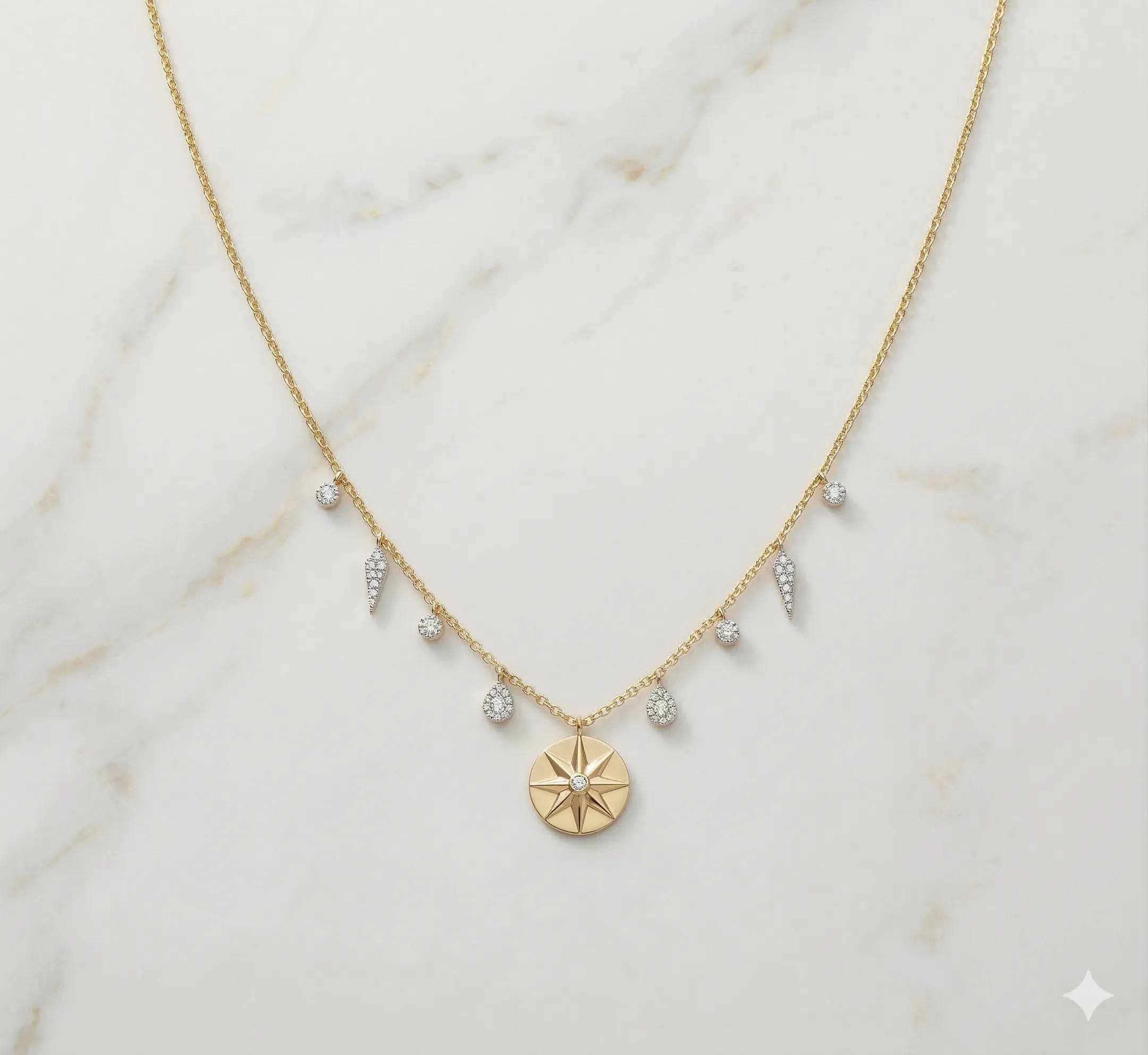 Yellow Gold Burst Pendant Necklace sold by Meira T product image thumbnail 3