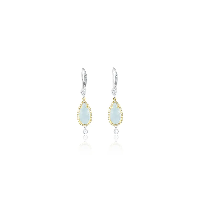 14kt Gold Diamond and Milky Aqua Gemstone Earrings made by Meira T