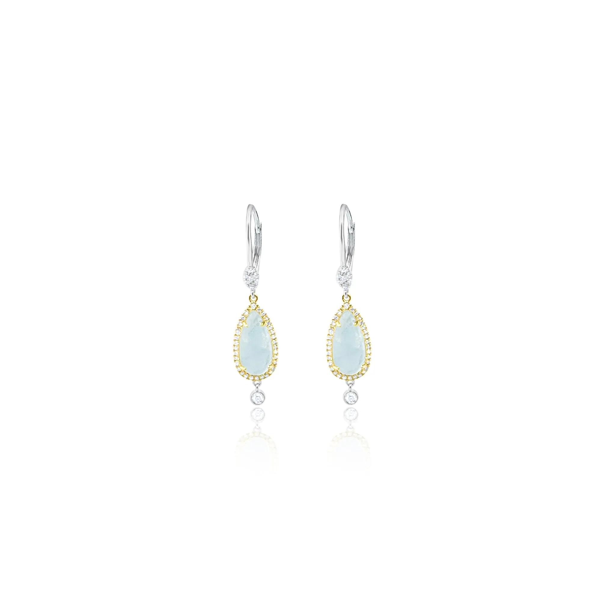 14kt Gold Diamond and Milky Aqua Gemstone Earrings sold by Meira T