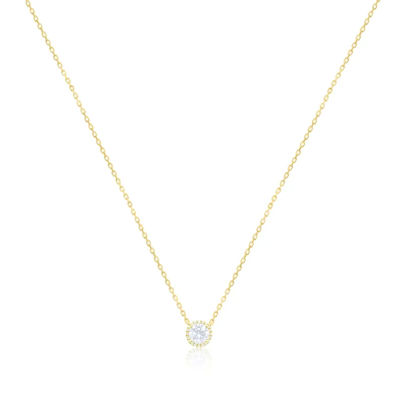 Yellow Gold Lab Grown Diamond Halo Necklace made by Meira T