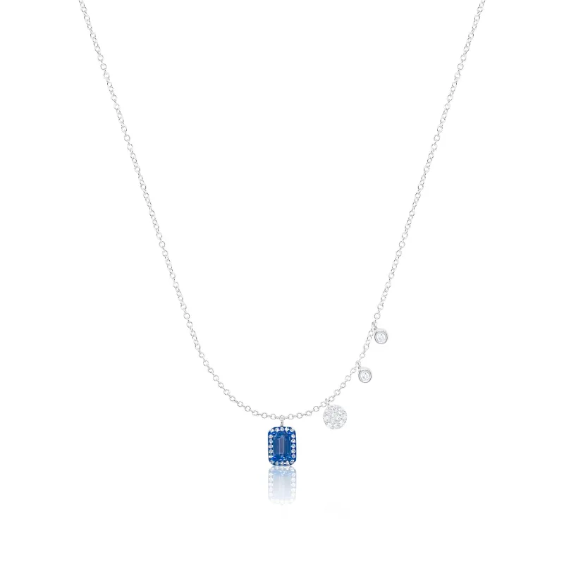 White Gold Blue Sapphire Rhodium Necklace made by Meira T