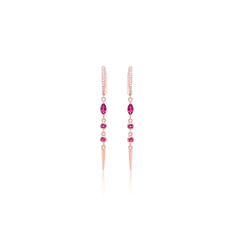 14kt Rose Gold Diamond and Pink Sapphire Drop Earrings made by Meira T