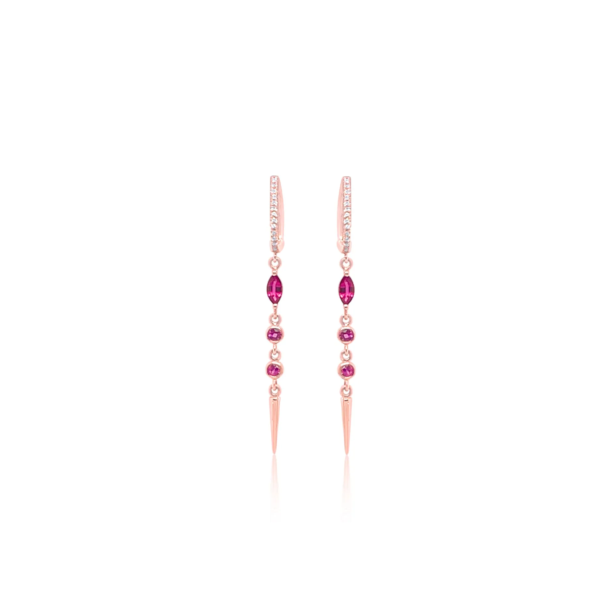 14kt Rose Gold Diamond and Pink Sapphire Drop Earrings sold by Meira T