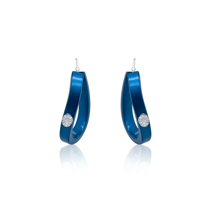 Blue Rhodium Diamond Hoop Earrings made by Meira T