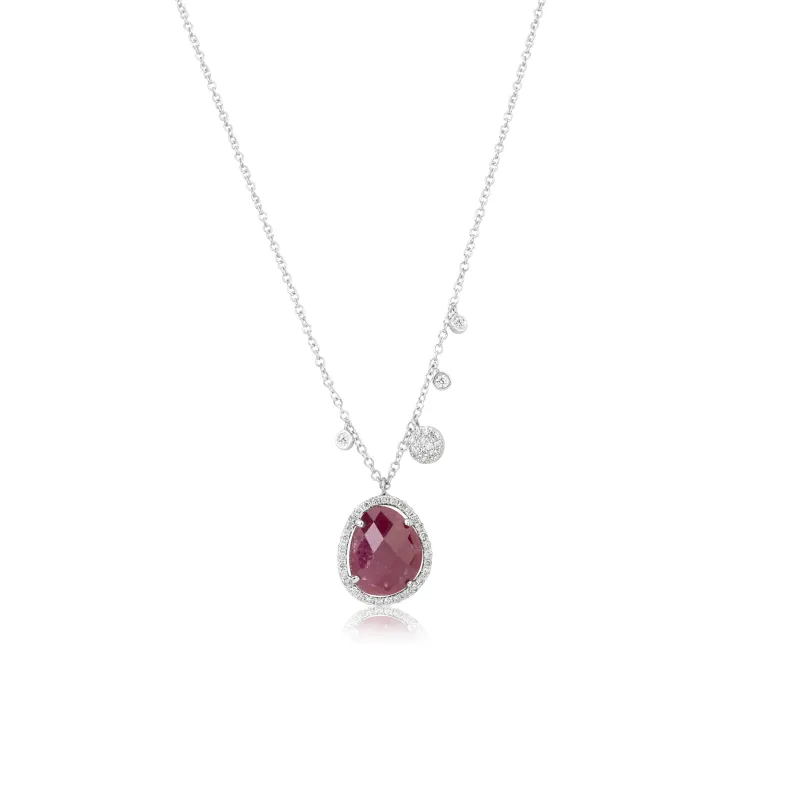 White Gold Ruby Bezel Set Necklace made by Meira T