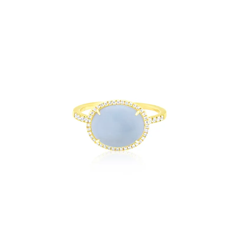 Yellow Gold Blue Opal and Diamond Round Ring made by Meira T