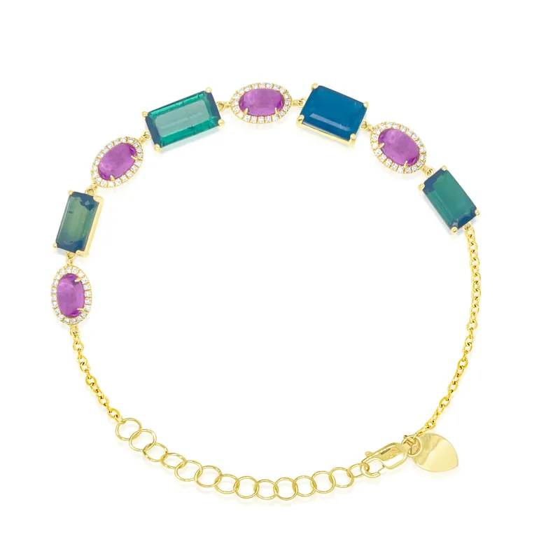 Yellow Gold Diamond and Multicolor Gemstone Bracelet made by Meira T
