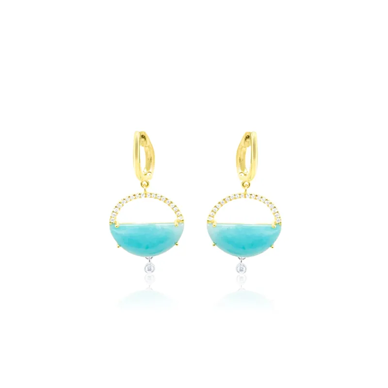 Yellow Gold Amazonite and Diamond Drop Earrings made by Meira T