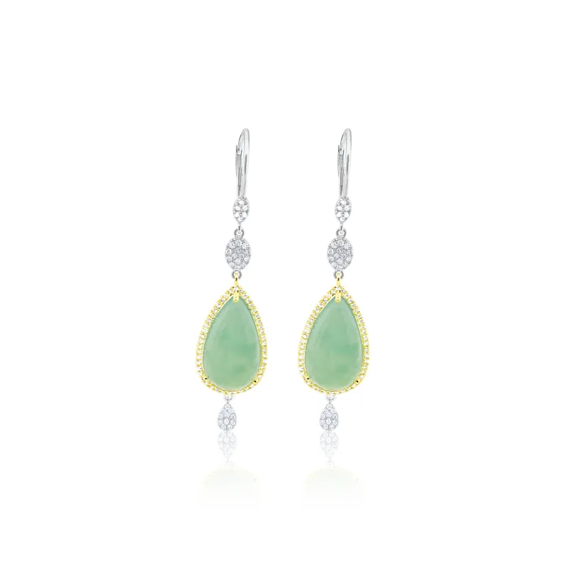 White Gold Jade and Diamond Drop Earrings made by Meira T