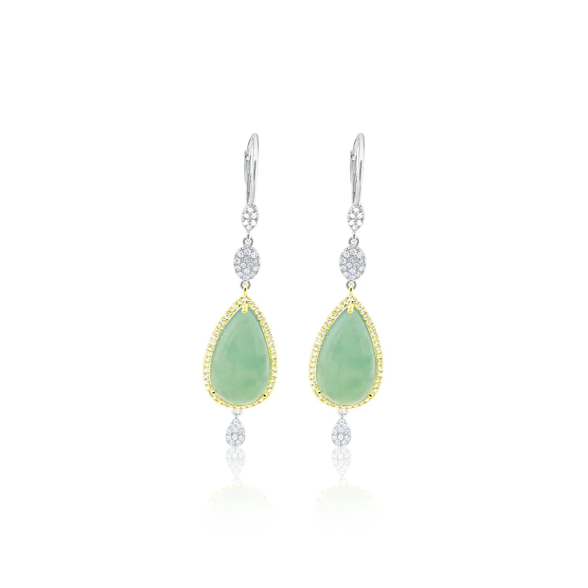 White Gold Jade and Diamond Drop Earrings sold by Meira T