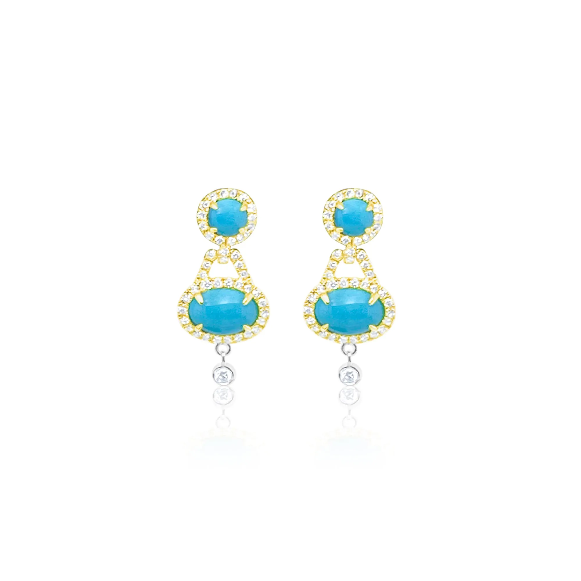 Yellow Gold Turquoise and Diamond Round Drop Earrings sold by Meira T