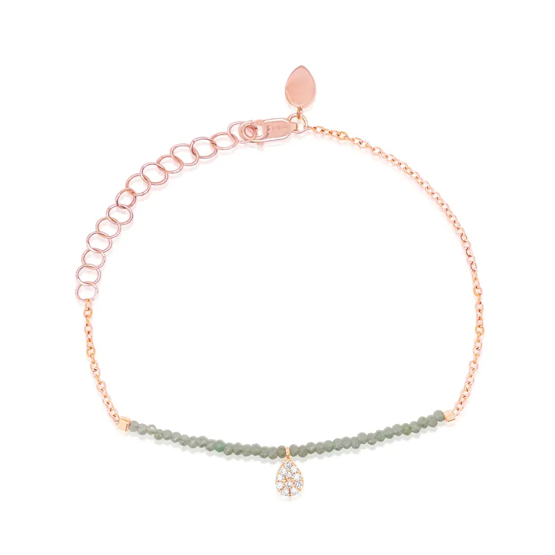Rose Gold Green Half Beaded Bracelet with Diamond Charm made by Meira T