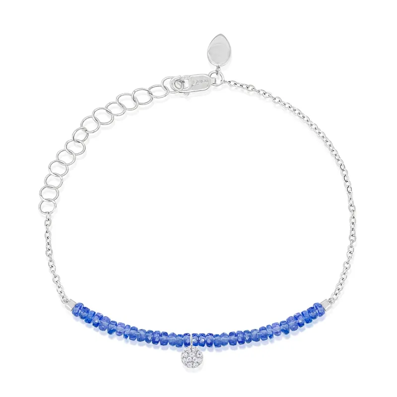 White Gold Tanzanite Half Beaded Bracelet with Diamond Charm made by Meira T
