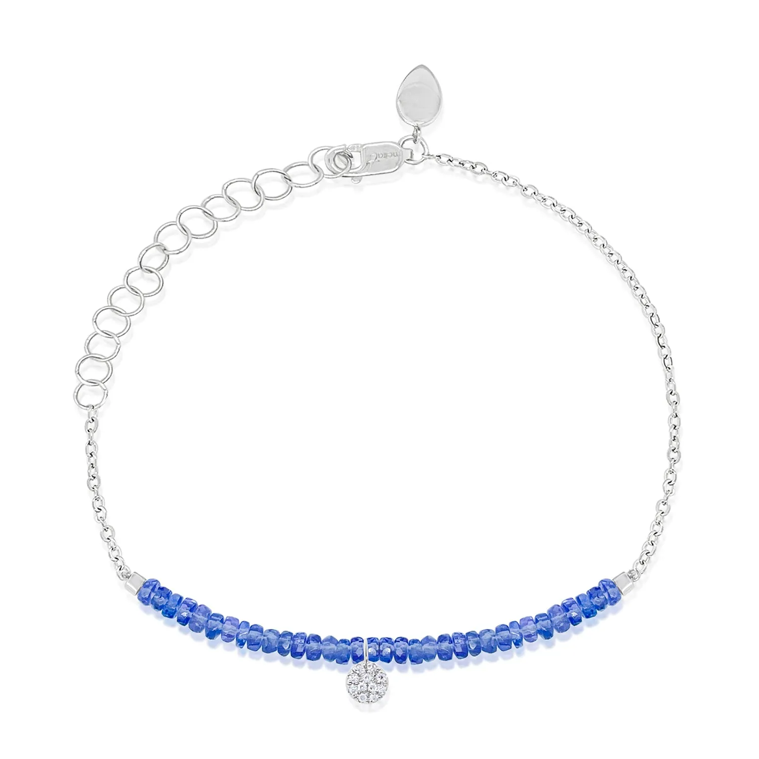 White Gold Tanzanite Half Beaded Bracelet with Diamond Charm sold by Meira T