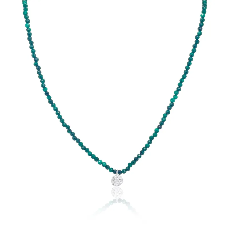 Malachite Beaded Necklace with Diamond Pave Charm made by Meira T