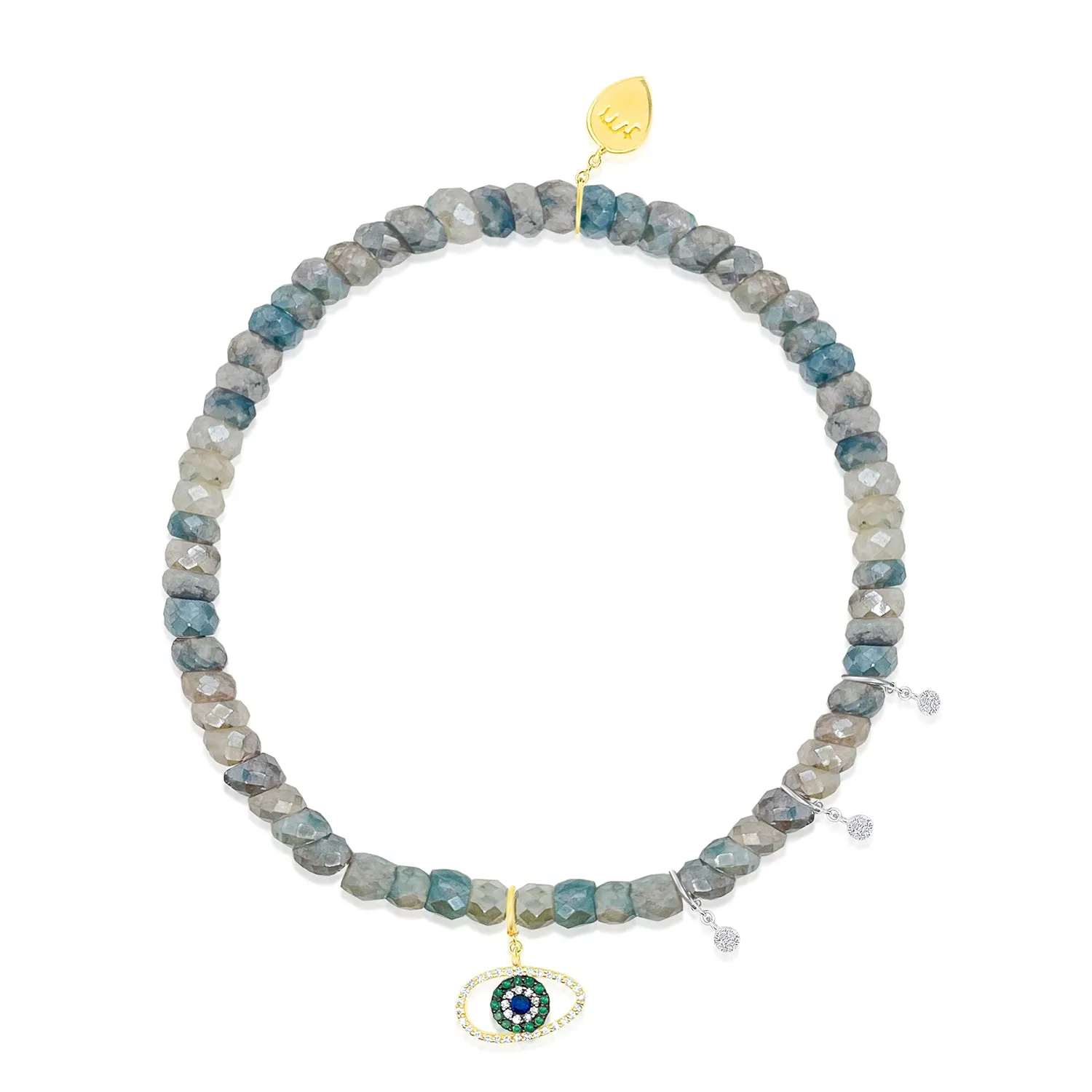 Yellow Gold Hematite Beaded Bracelet with Diamond Charms sold by Meira T