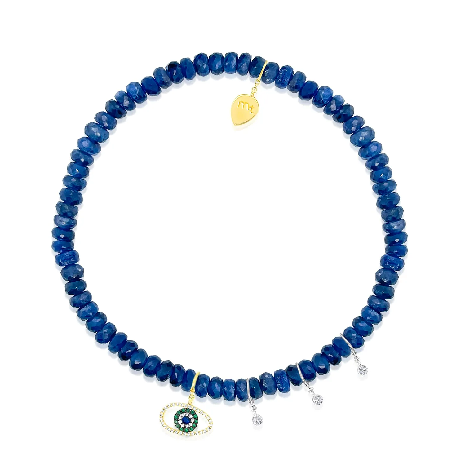 Yellow Gold Sapphire Beaded Bracelet with Diamond Charms sold by Meira T