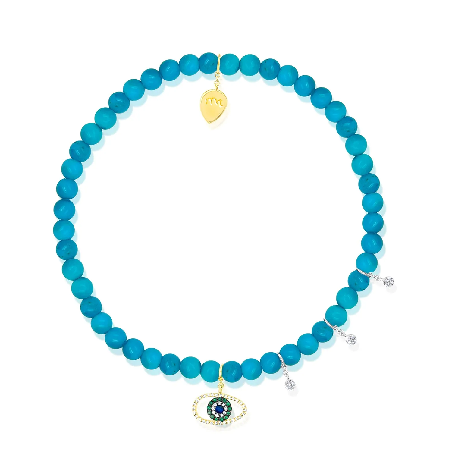 Yellow Gold Turquoise Beaded Bracelet with Diamond Charms sold by Meira T