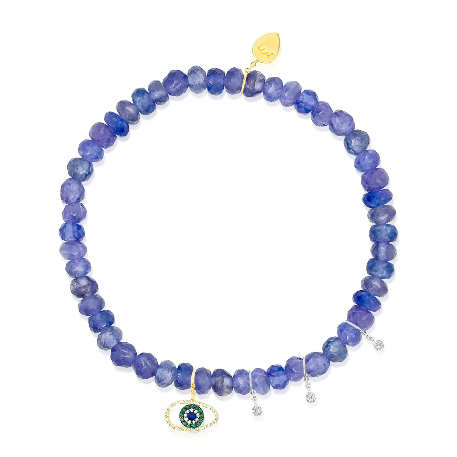 Yellow Gold Purple Beaded Bracelet with Diamond Charms sold by Meira T